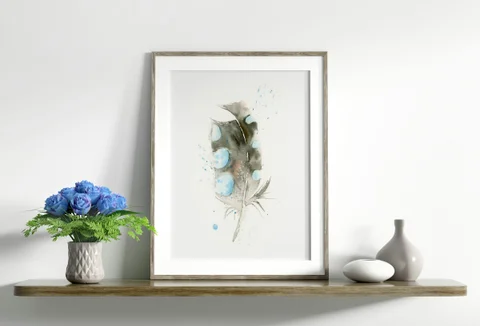 Image of a feather watercolor painting by Shayna Larsen, originals & prints available