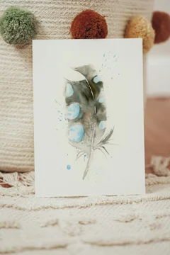 Image of a feather watercolor painting by Shayna Larsen, originals & prints available