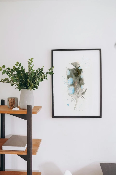 Image of a feather watercolor painting by Shayna Larsen, originals & prints available