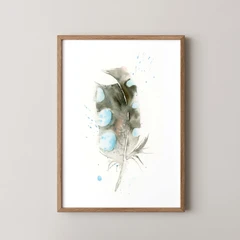 Image of a feather watercolor painting by Shayna Larsen, originals & prints available