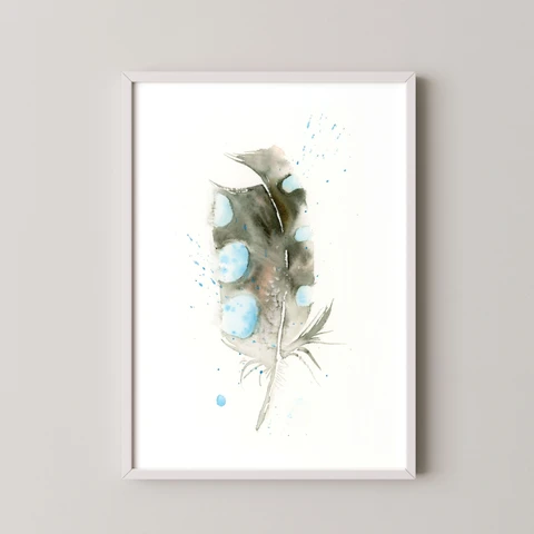 Image of a feather watercolor painting by Shayna Larsen, originals & prints available
