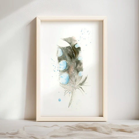 Image of a feather watercolor painting by Shayna Larsen, originals & prints available