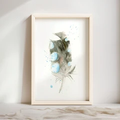 Image of a feather watercolor painting by Shayna Larsen, originals & prints available