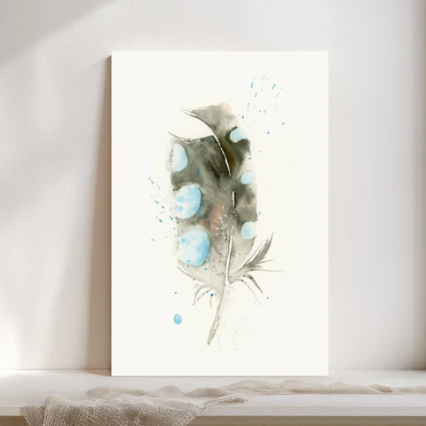Image of a feather watercolor painting by Shayna Larsen, originals & prints available