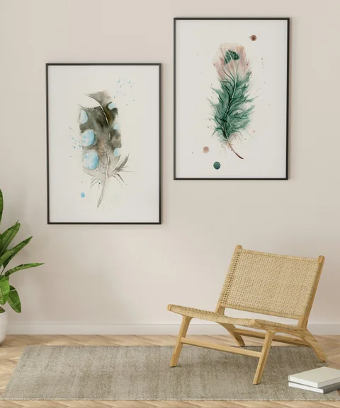 Image of a feather watercolor painting by Shayna Larsen, originals & prints available