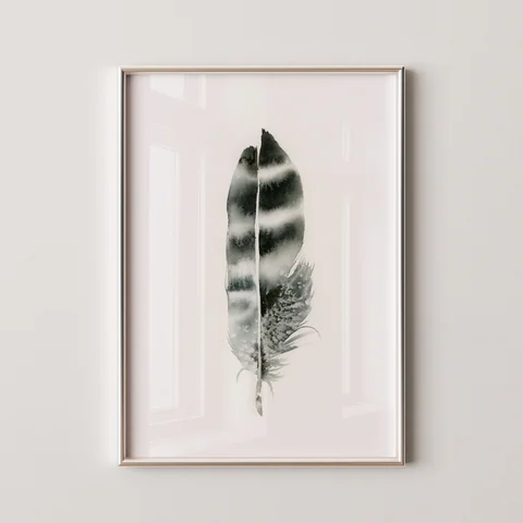 Image of a feather watercolor painting by Shayna Larsen, originals & prints available