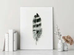 Image of a feather watercolor painting by Shayna Larsen, originals & prints available