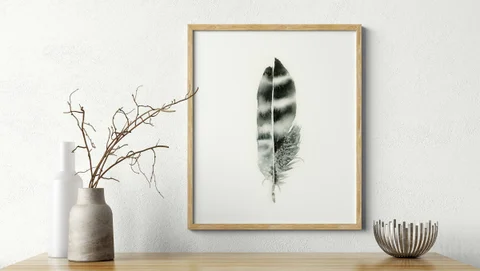 Image of a feather watercolor painting by Shayna Larsen, originals & prints available