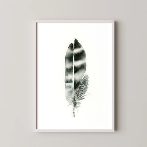 Image of a feather watercolor painting by Shayna Larsen, originals & prints available