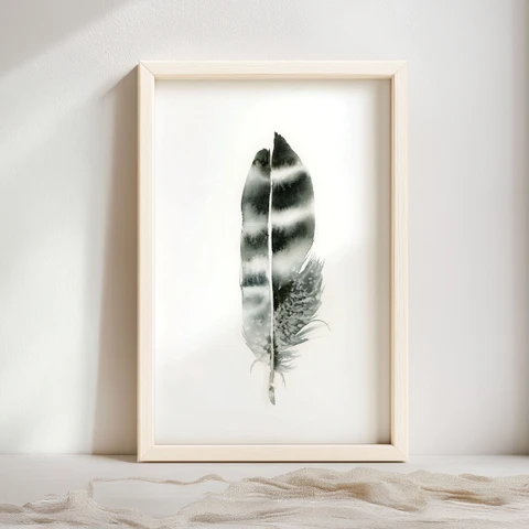 Image of a feather watercolor painting by Shayna Larsen, originals & prints available