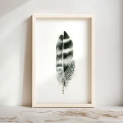 Image of a feather watercolor painting by Shayna Larsen, originals & prints available