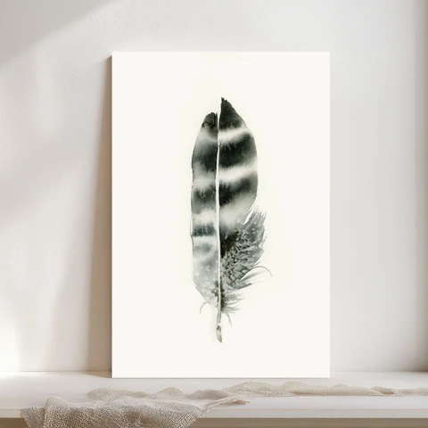Image of a feather watercolor painting by Shayna Larsen, originals & prints available