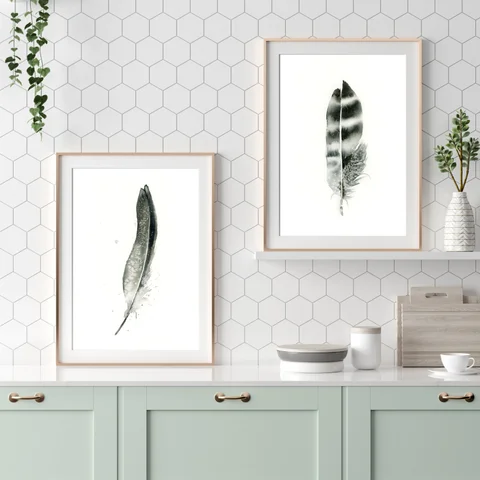 Image of a feather watercolor painting by Shayna Larsen, originals & prints available