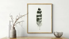 Image of a feather watercolor painting by Shayna Larsen, originals & prints available