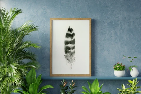 Image of a feather watercolor painting by Shayna Larsen, originals & prints available