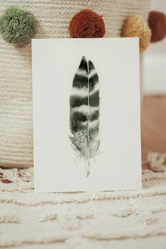 Image of a feather watercolor painting by Shayna Larsen, originals & prints available