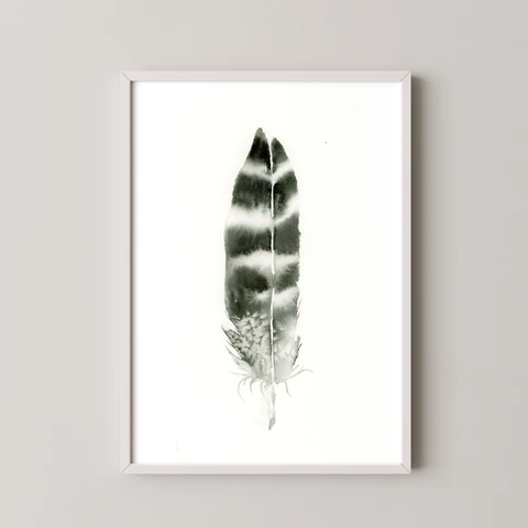 Image of a feather watercolor painting by Shayna Larsen, originals & prints available