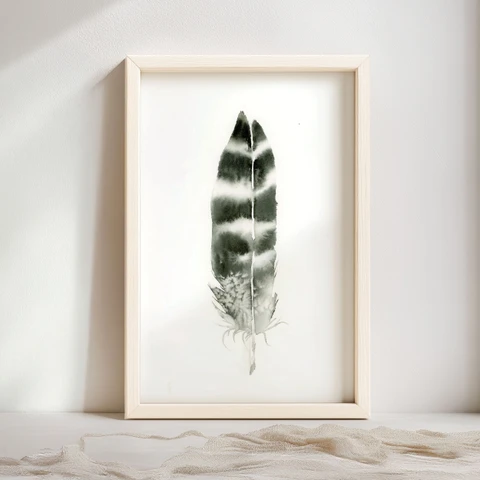 Image of a feather watercolor painting by Shayna Larsen, originals & prints available