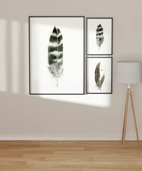 Image of a feather watercolor painting by Shayna Larsen, originals & prints available