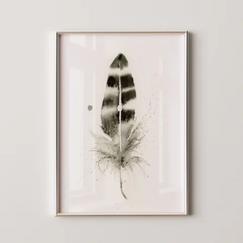 Image of a feather watercolor painting by Shayna Larsen, originals & prints available