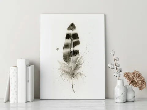 Image of a feather watercolor painting by Shayna Larsen, originals & prints available