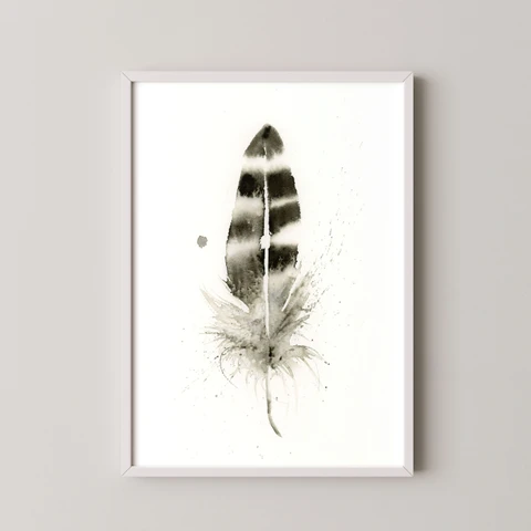 Image of a feather watercolor painting by Shayna Larsen, originals & prints available