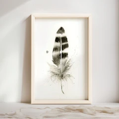 Image of a feather watercolor painting by Shayna Larsen, originals & prints available