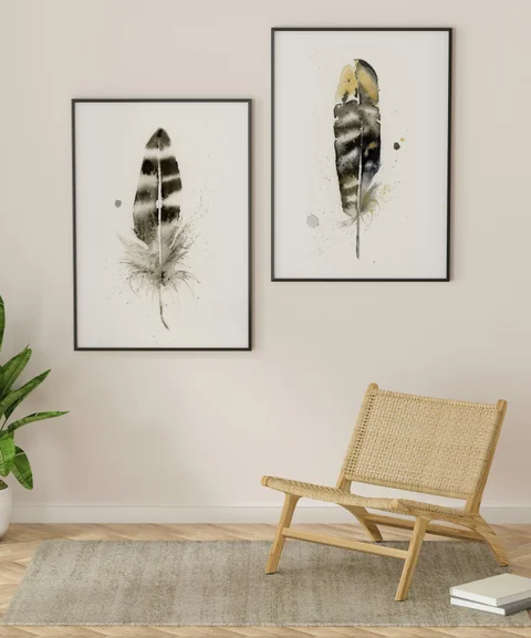 Image of a feather watercolor painting by Shayna Larsen, originals & prints available