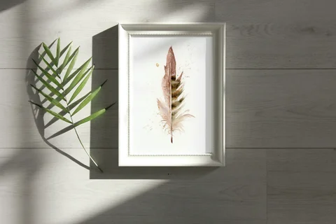 Image of a feather watercolor painting by Shayna Larsen, originals & prints available