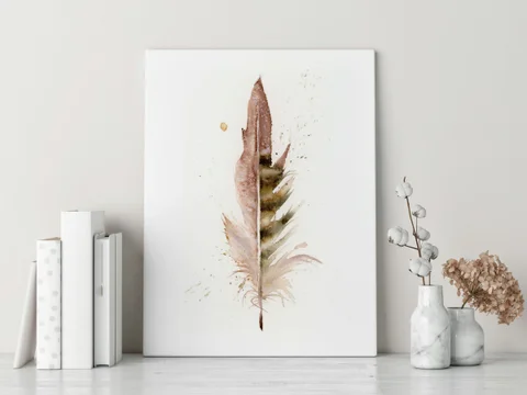 Image of a feather watercolor painting by Shayna Larsen, originals & prints available