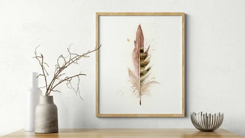 Image of a feather watercolor painting by Shayna Larsen, originals & prints available