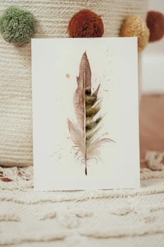 Image of a feather watercolor painting by Shayna Larsen, originals & prints available