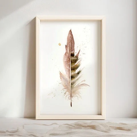 Image of a feather watercolor painting by Shayna Larsen, originals & prints available