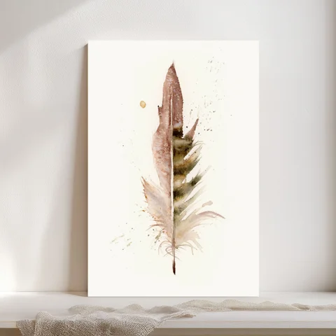 Image of a feather watercolor painting by Shayna Larsen, originals & prints available