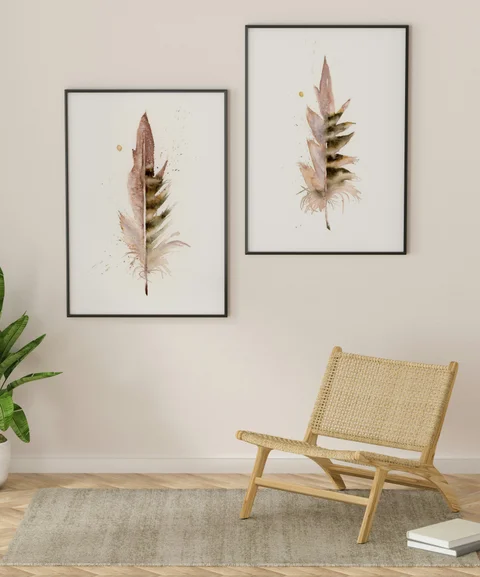 Image of a feather watercolor painting by Shayna Larsen, originals & prints available