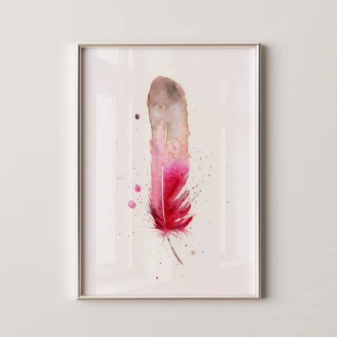 Image of a feather watercolor painting by Shayna Larsen, originals & prints available