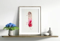 Image of a feather watercolor painting by Shayna Larsen, originals & prints available