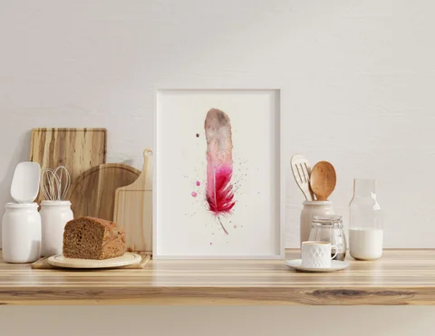 Image of a feather watercolor painting by Shayna Larsen, originals & prints available
