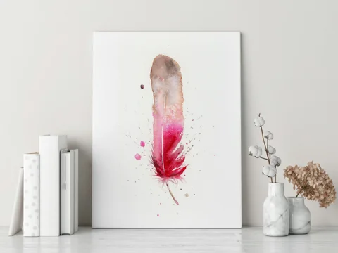 Image of a feather watercolor painting by Shayna Larsen, originals & prints available