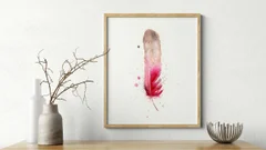 Image of a feather watercolor painting by Shayna Larsen, originals & prints available