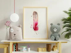 Image of a feather watercolor painting by Shayna Larsen, originals & prints available