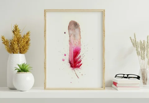 Image of a feather watercolor painting by Shayna Larsen, originals & prints available