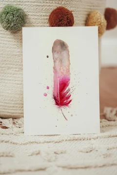 Image of a feather watercolor painting by Shayna Larsen, originals & prints available