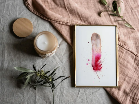 Image of a feather watercolor painting by Shayna Larsen, originals & prints available
