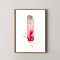 Image of a feather watercolor painting by Shayna Larsen, originals & prints available