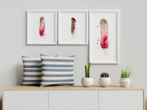 Image of a feather watercolor painting by Shayna Larsen, originals & prints available