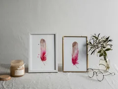 Image of a feather watercolor painting by Shayna Larsen, originals & prints available