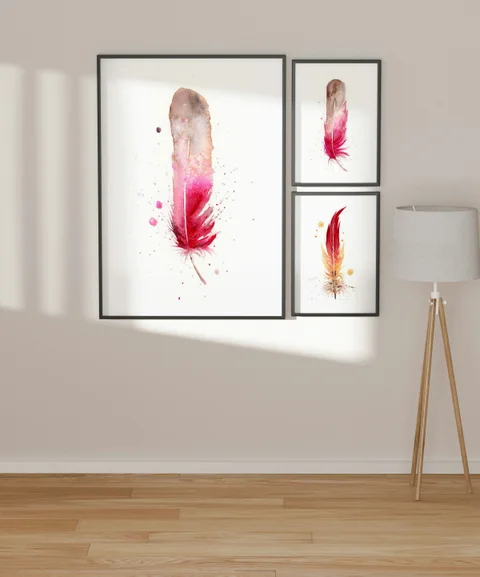 Image of a feather watercolor painting by Shayna Larsen, originals & prints available