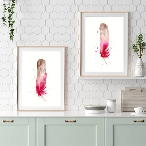 Image of a feather watercolor painting by Shayna Larsen, originals & prints available