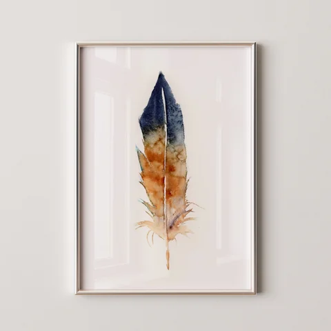 Image of a feather watercolor painting by Shayna Larsen, originals & prints available